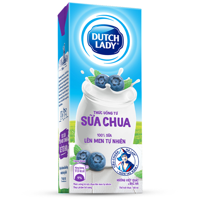 Thùng Sữa Chua Uống Lên Men Tự Nhiên Dutch Lady Hương Việt Quất Và Bạc Hà (48 hộp x 180ml)