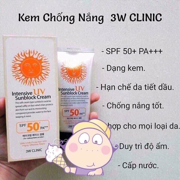 Kem chống nắng SUN BLOCK 3W CLINIC Hàn Quốc 70ml