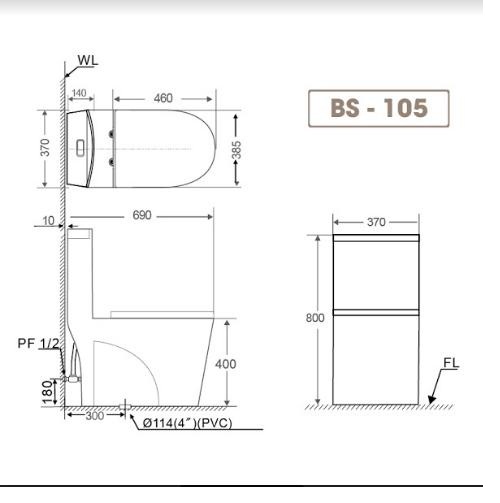 Bồn cầu một khối nắp đóng êm BS-105