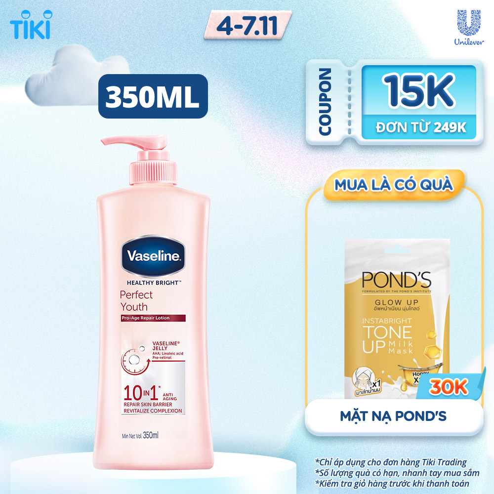 Sữa Dưỡng Thể 350Ml Vaseline Dưỡng Ẩm Sáng Da Perfect Youth Phức Hợp Pro-Retinol Kích Thích Sản Sinh Collagen Hoạt Chất Aha Cải Thiệt Nếp Nhăn