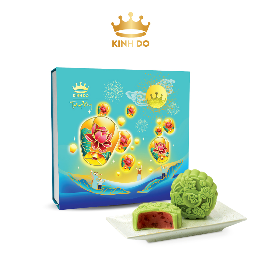 Tặng lồng đèn giấy - Hộp bánh trung thu Kinh Đô cao cấp - Trăng Vàng Hồng Ngọc Tâm An (4 Bánh x 120gr)