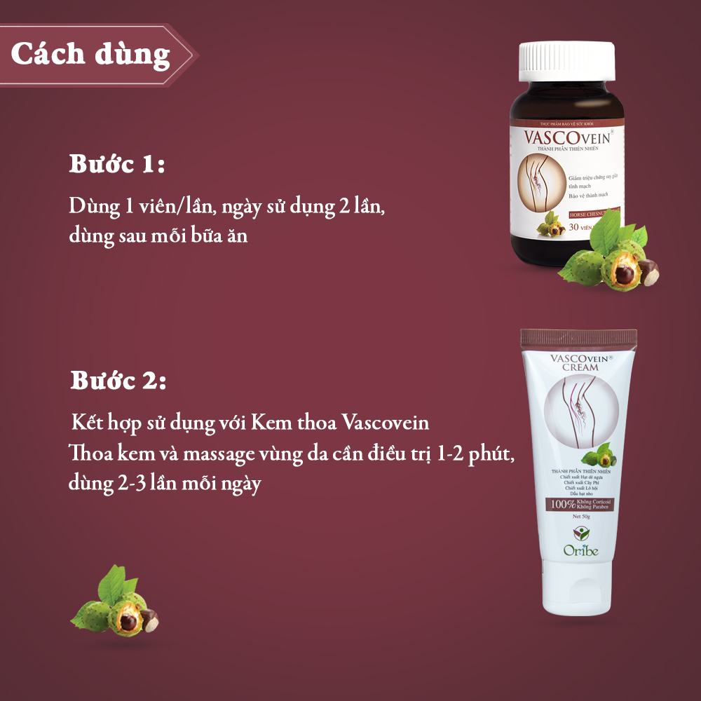 Viên Uống Hỗ Trợ Điều Trị Bệnh Suy Giãn Tĩnh Mạch Vascovein , Chiết Xuất Từ Hạt Dẻ Ngựa - Nguyên Liệu Nhập Khẩu Châu Âu