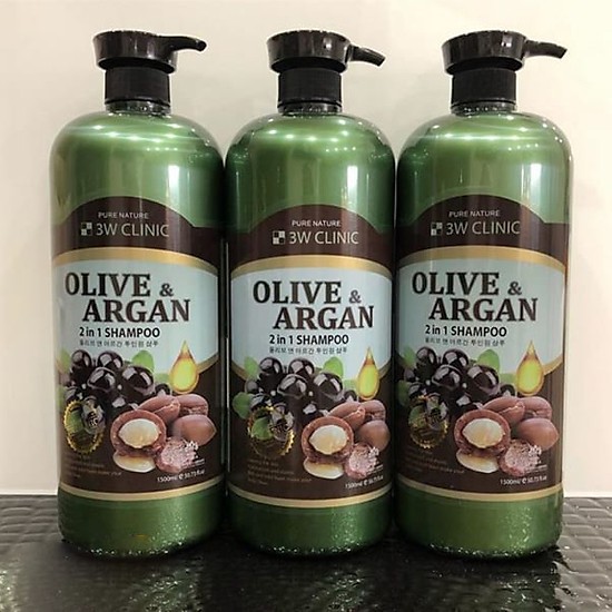 Dầu gội Olive Argan 2 trong 1 3W CLINIC Hàn Quốc 1500ml