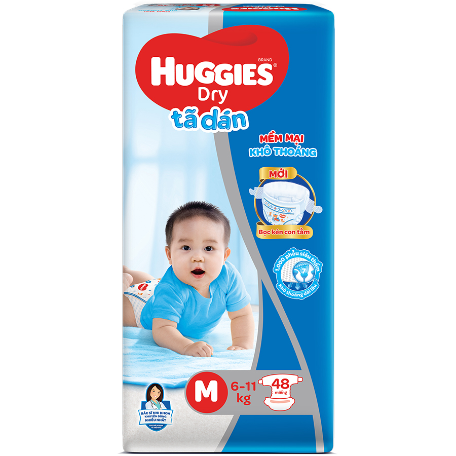 Combo 4 Gói Tã Dán Huggies Dry Gói Đại M48 (48 Miếng)