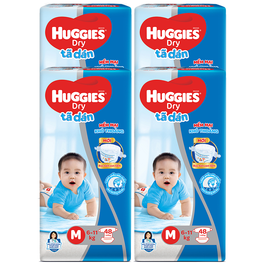 Combo 4 Gói Tã Dán Huggies Dry Gói Đại M48 (48 Miếng)