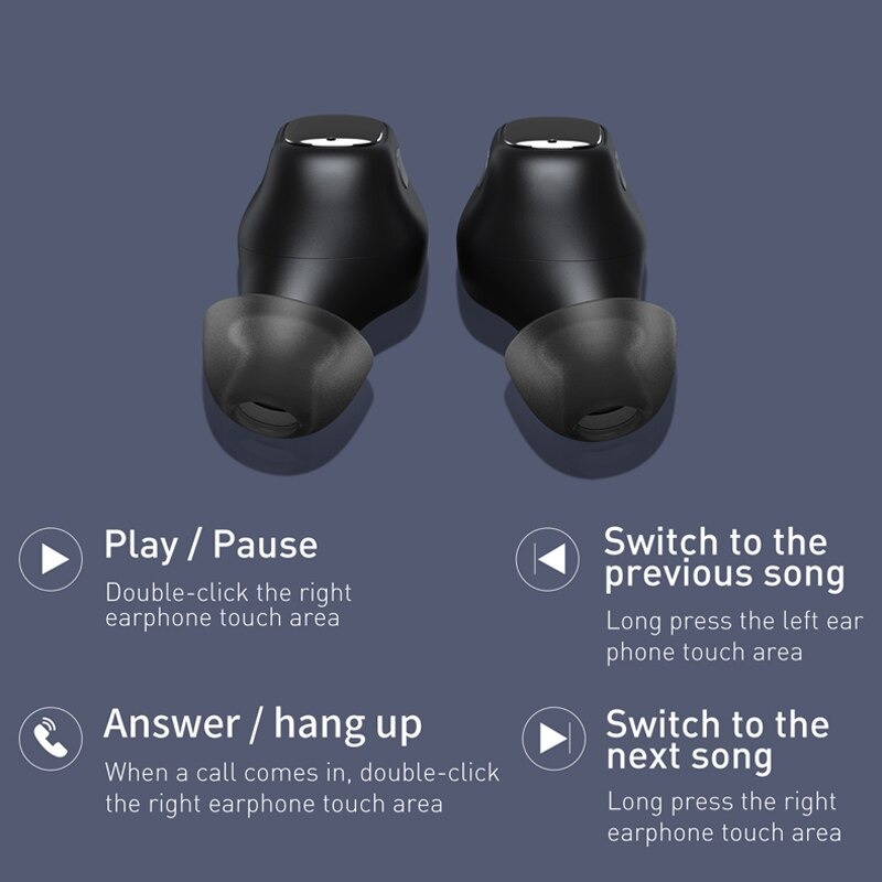 Tai nghe Bluetooth Baseus Encok True Wireless Earphones WM01 (TWS, Bluetooth 5.0, Stereo Earbuds, Touch Control, Noise Cancelling) - Hàng chính hãng