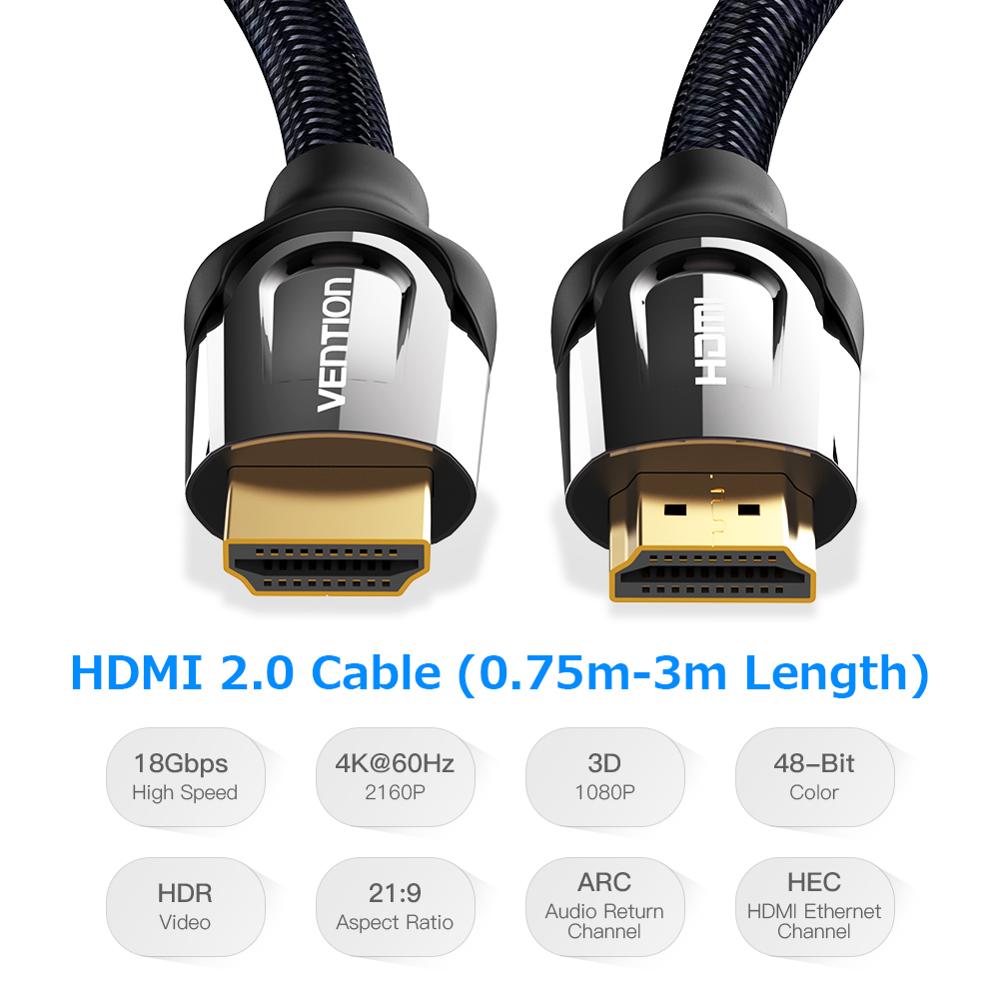 Cáp HDMI tròn 2.0 bọc nylon Vention VAA-B05 (1,5m - 3m) - Hàng Chính Hãng