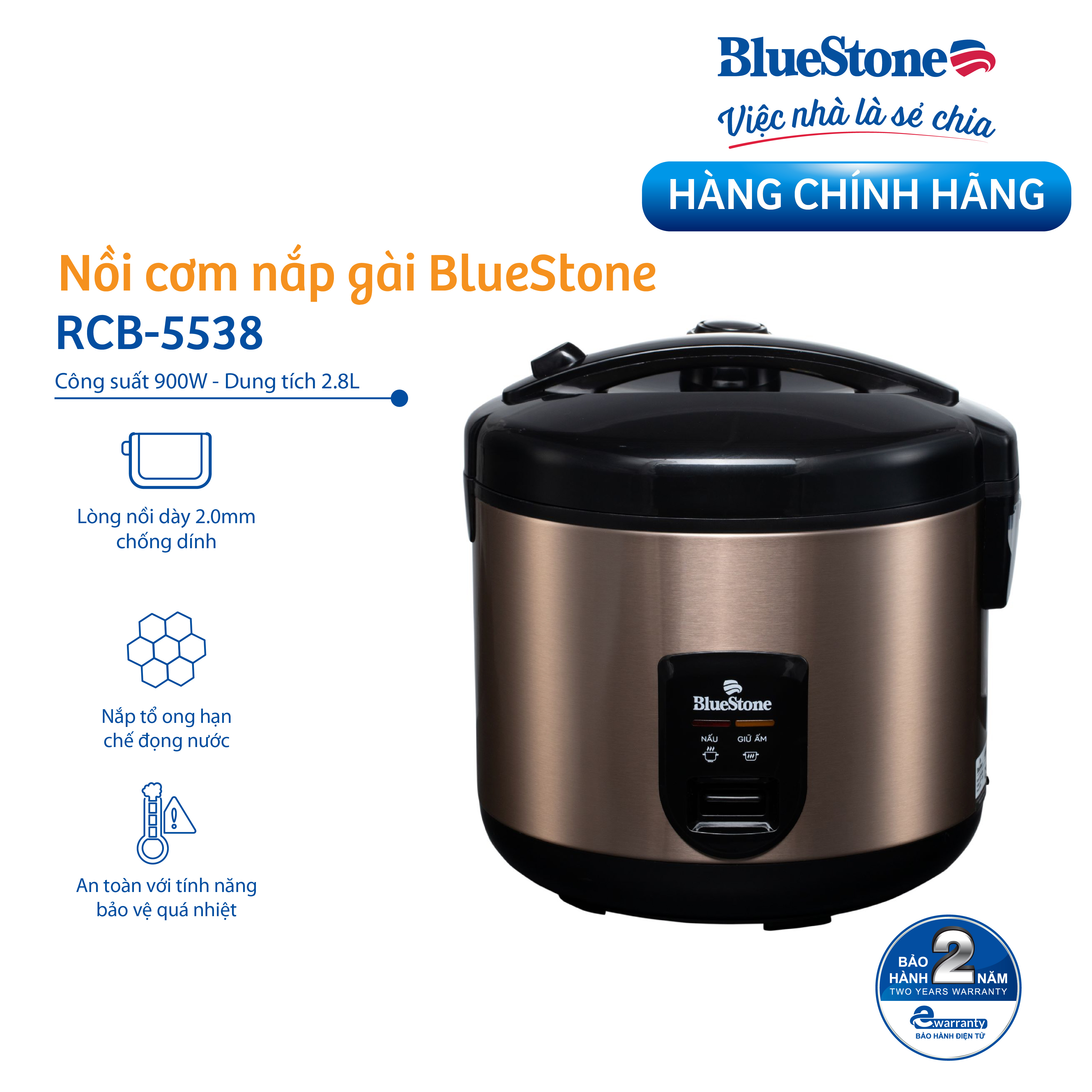 Nồi Cơm Điện Bluestone RCB-5538 (2.8 Lít) - Hàng chính hãng