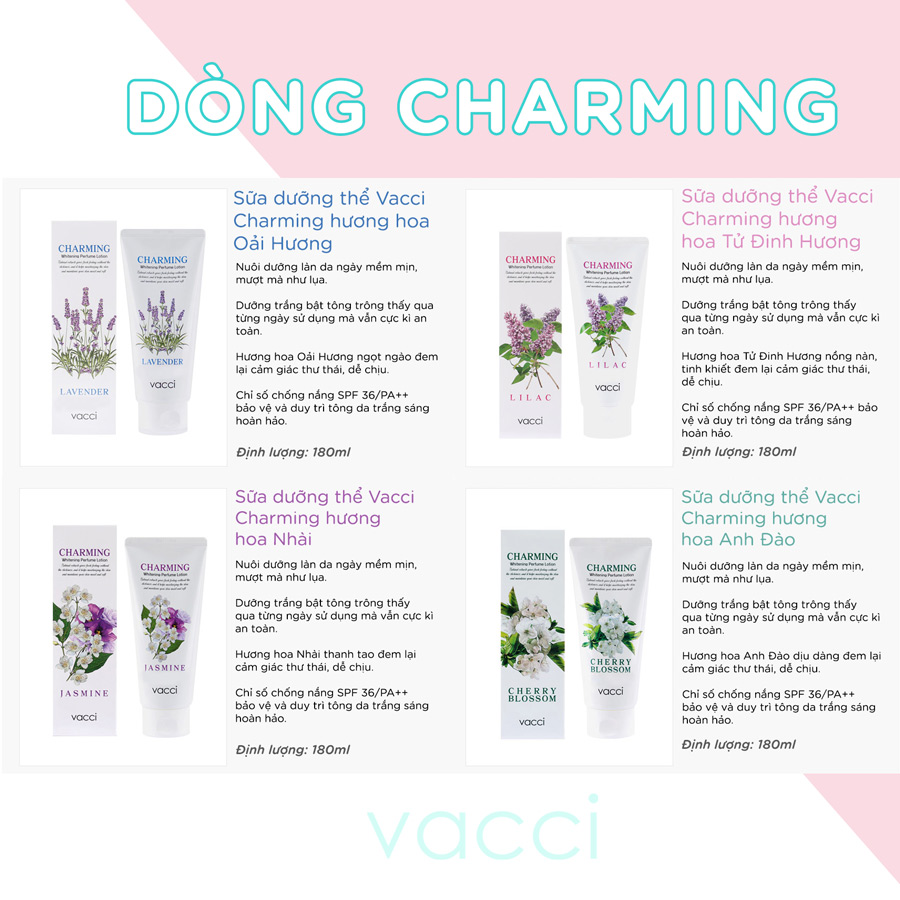 Sữa dưỡng thể cấp ẩm trắng da hương nước hoa Vacci Whitening Lotion - LOTUS(HOA SEN)