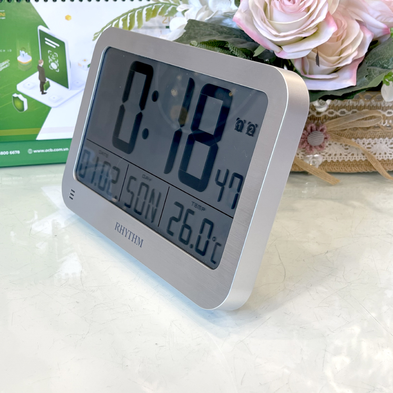 Đồng hồ để bàn, báo thức hiệu RHYTHM - JAPAN LCT084NR19- LCD CLOCKS - Vỏ Nhựa cao cấp ( Kích thước 22.4 x 15 x 1.8cm)