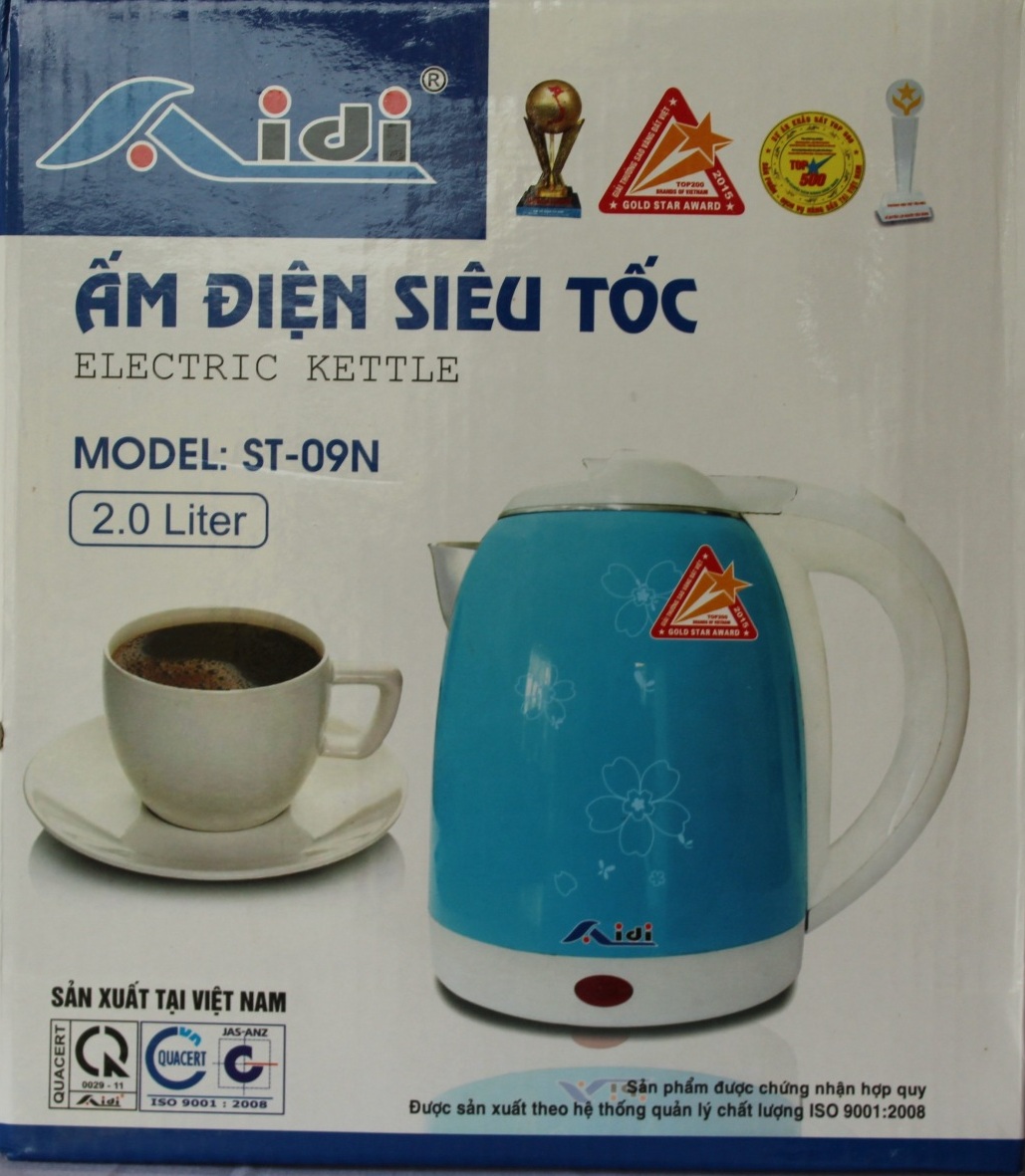 Ấm đun nước siêu tốc hai lớp Aidi ST-09N (1450W) - Màu Ngẫu Nhiên - Hàng Chính Hãng