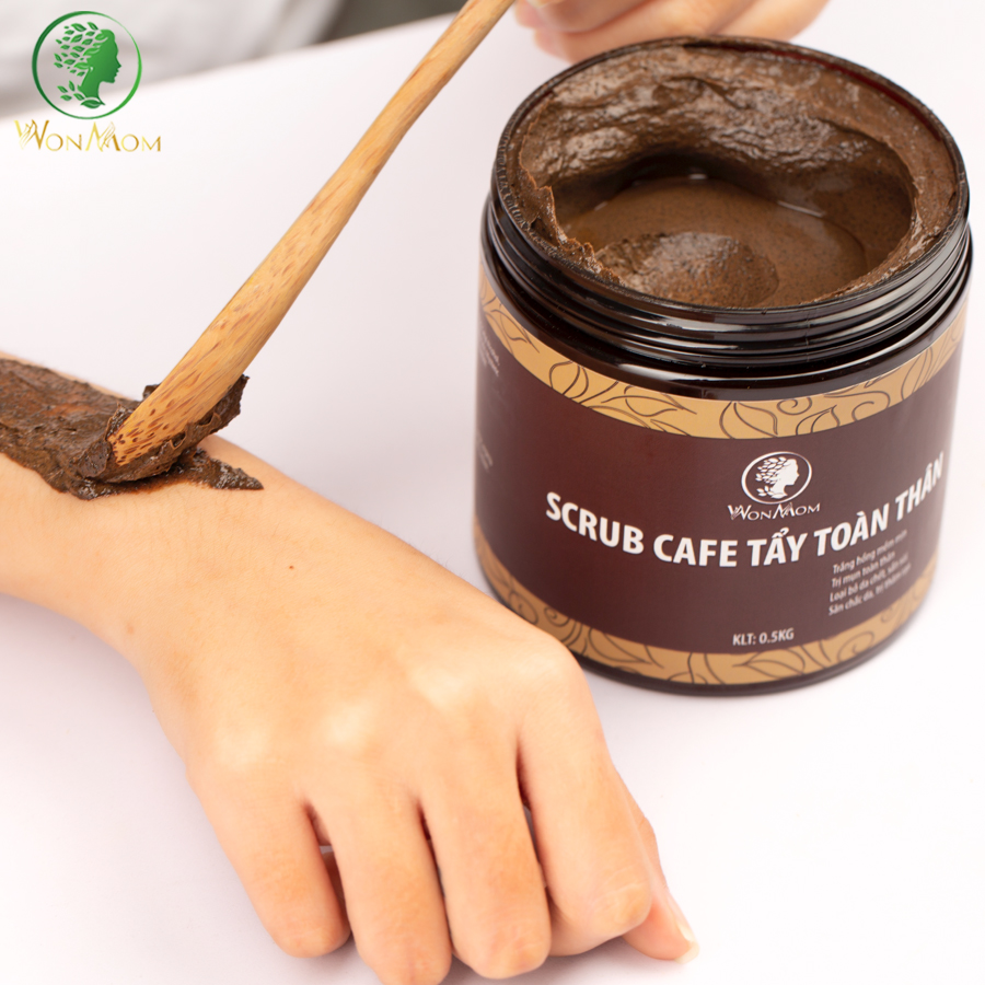 Scrub café tẩy toàn thân, trắng da, sạch mụn, đánh bay thâm rạn Wonmom 500g