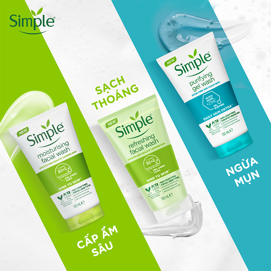Combo 2 Sữa rửa mặt Simple giúp kiềm dầu và ngừa mụn hiệu quả - cho da mụn nhạy cảm 150ml