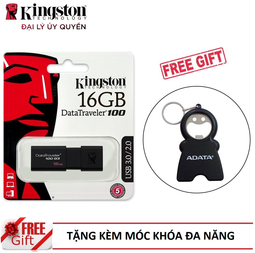 USB Kingston DT100G3 16GB USB 3.0 - Hàng Chính Hãng + Tặng kèm móc khóa đa năng