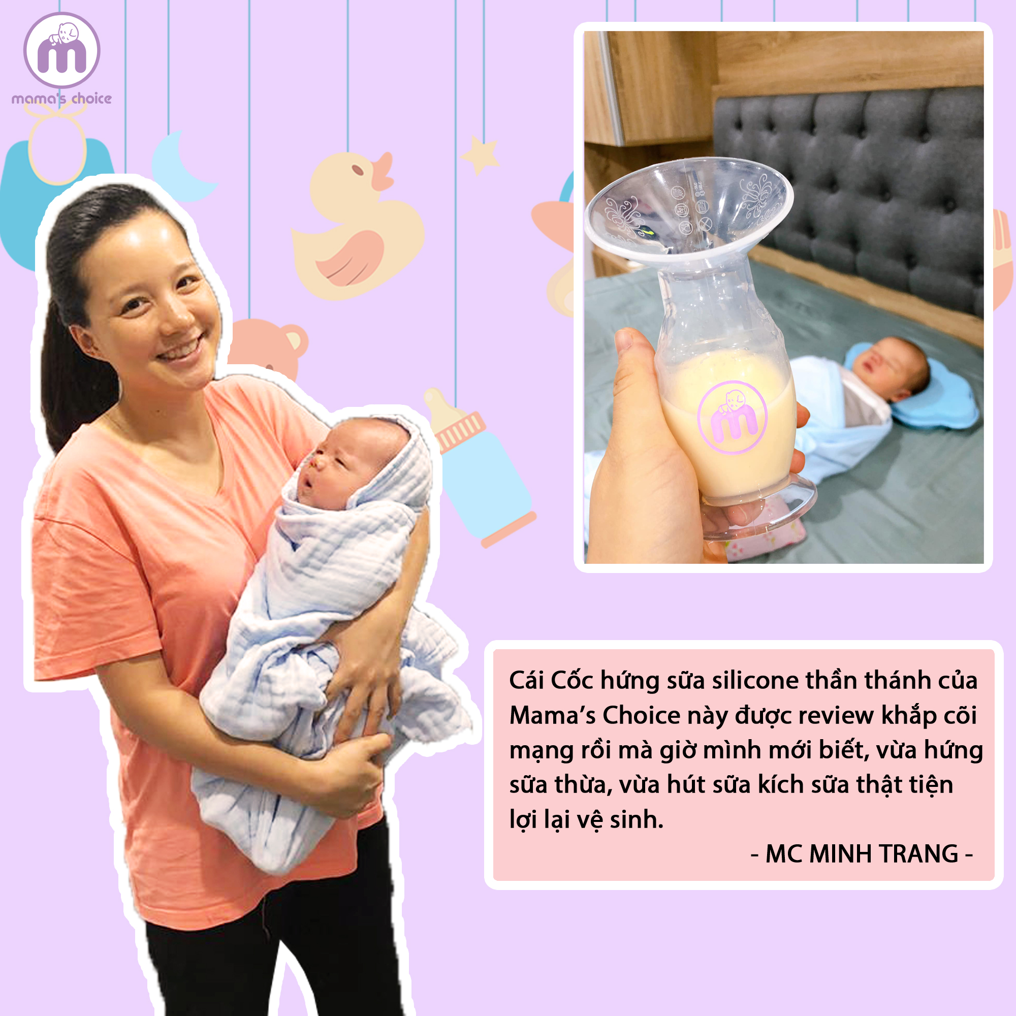 Cốc Hứng Sữa Mama’s Choice, Hút Sữa Rảnh Tay, Chất Liệu Silicone Cao Cấp, Chứng Nhận An Toàn FDA - 2 Cốc GIÁ TỐT