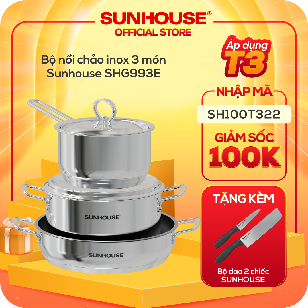 Bộ nồi chảo inox 3 món Easy Cook Sunhouse SHG993E