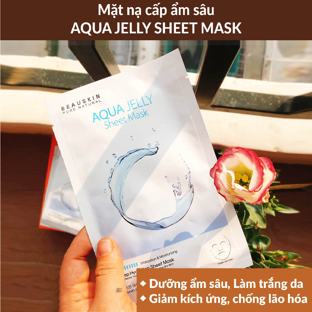 Combo mặt nạ dưỡng da và làm sạch mụn bao gồm mặt nạ BeauskinAqua Jelly Sheetmask và Tẩy da chết minisize Apple Peeling Gel - Hàn Quốc Chính Hãng