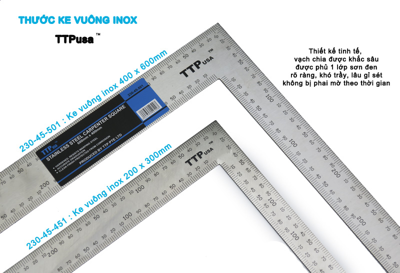 Thước ke vuông inox TTPusa 230-45-451