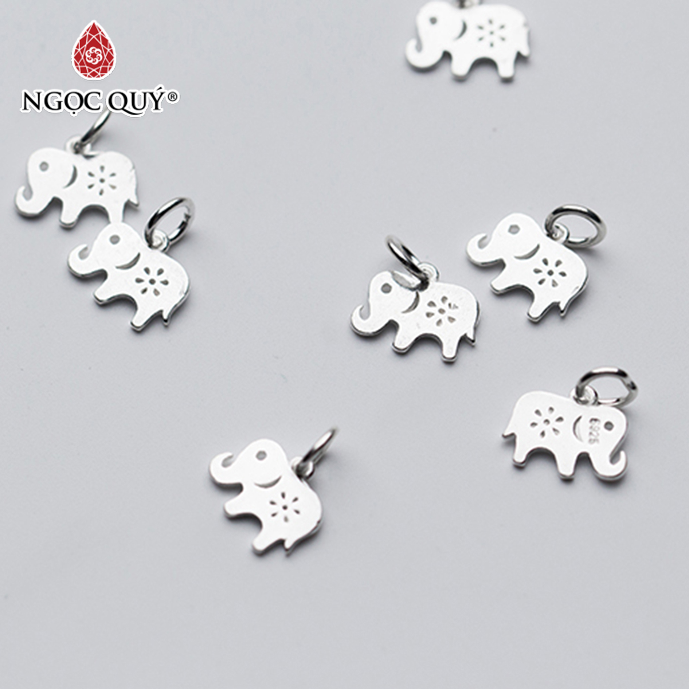 Combo 3 charm bạc con voi treo - Ngọc Quý Gemstones