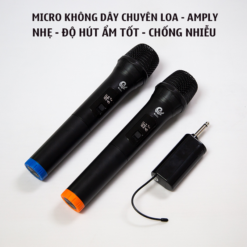 Bộ 2 Micro Karaoke Không Dây Model MV01 Siêu Hay - Kết Nối Xa Tới 35m, Kết Nối Loa Kéo, Amply Bằng Cổng MIC 6. - Hàng Nhập Khẩu