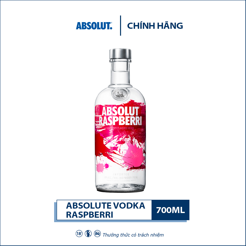 Rượu Vodka Absolut Vị mâm xôi Raspberri 700ml 37% - 39% - Không kèm hộp