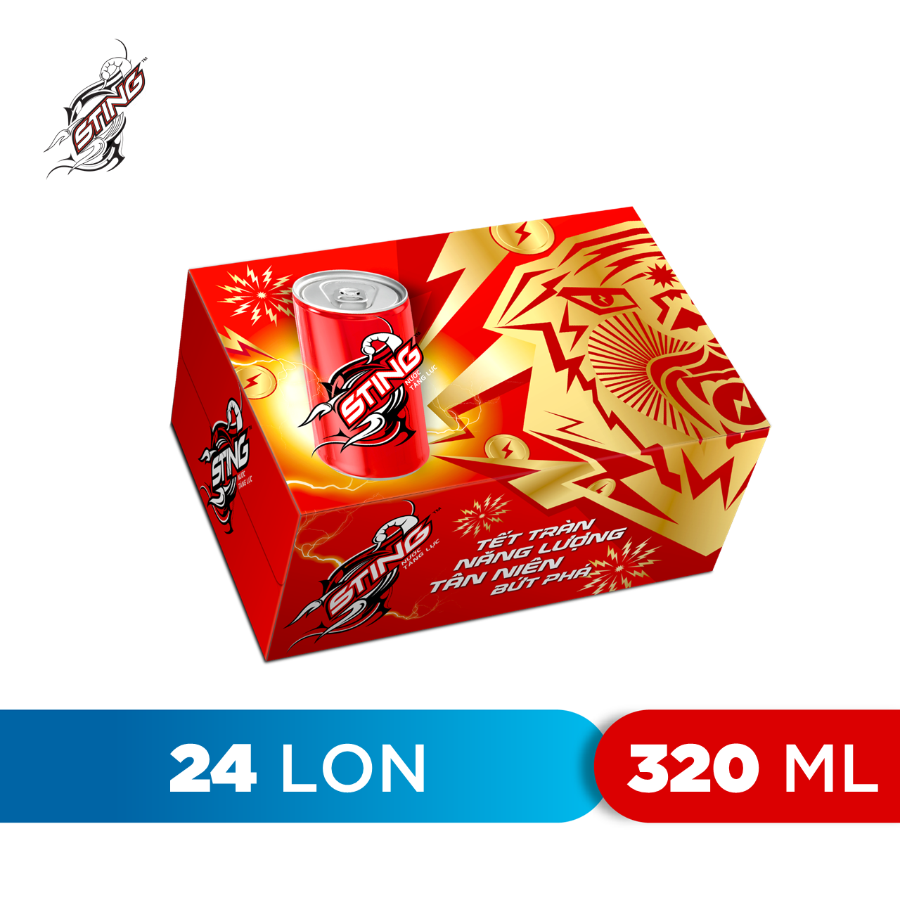 Thùng 24 Lon Nước Tăng Lực Sting Dâu (320ml/Lon)