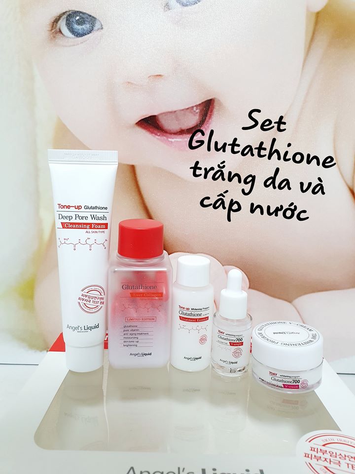 Bộ kit 5 món Dưỡng Trắng Da, Làm Mờ Thâm Angel's Liquid Whitening Program Special Kit Glutathione