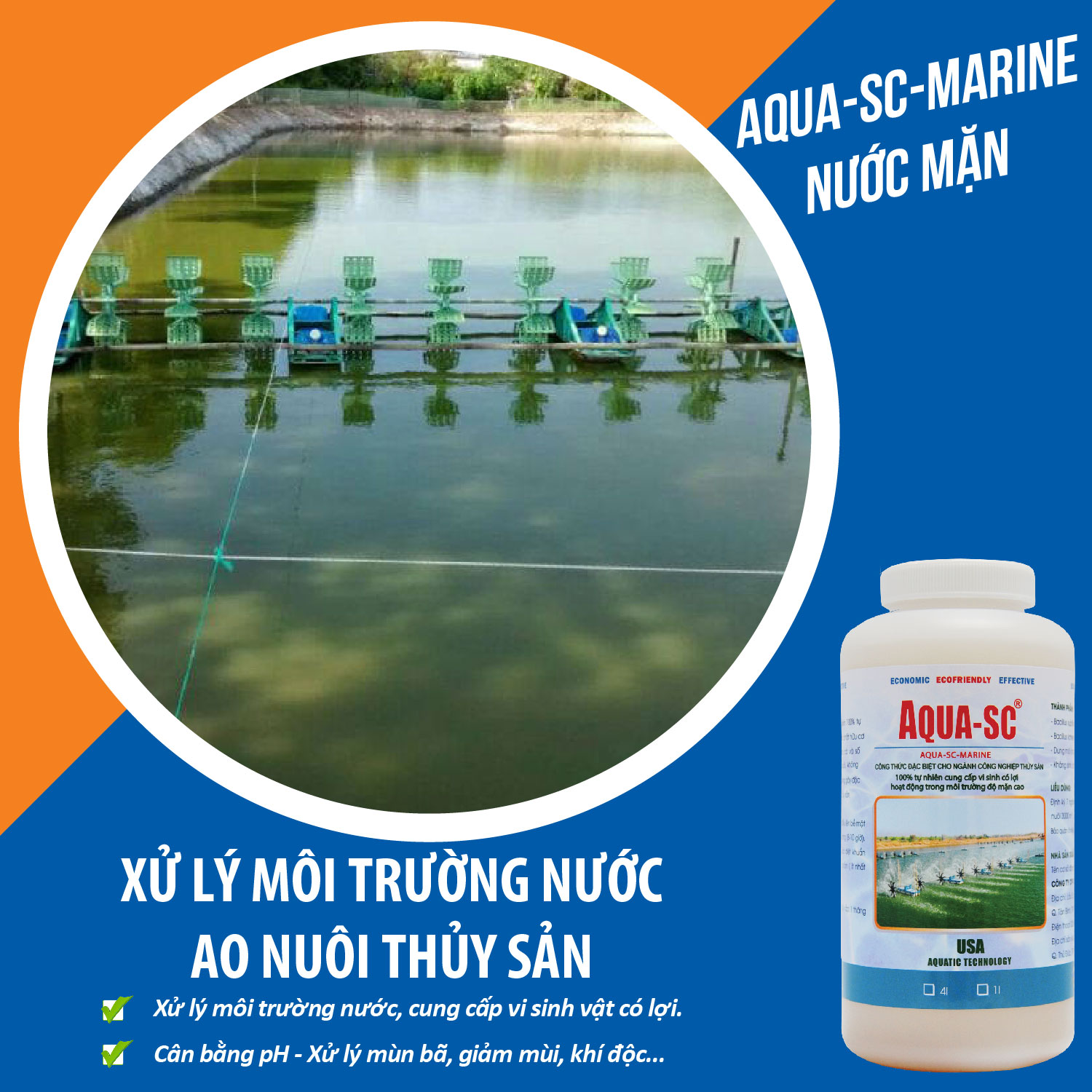 Men vi sinh xử lý nước ao nuôi nước mặn AQUA SC MARINE - Chai 1 lít - SCMARINE