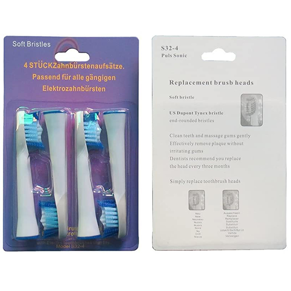 Cho các dòng máy Pulsonic của Oral-B Braun, Bộ 4 Đầu bàn chải S32-4 , đánh tan mảng bám, làm sạch cao răng, cho răng sáng bóng