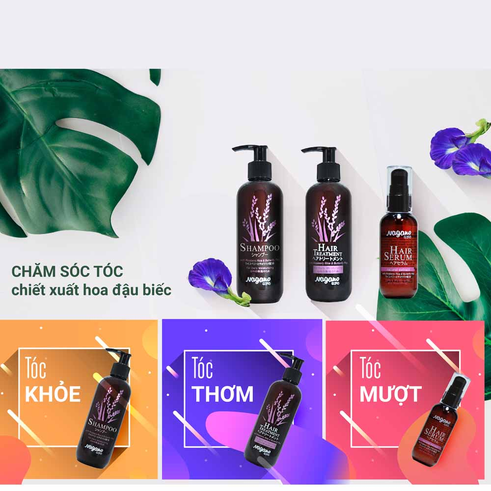 Bộ Đôi Dầu Gội Và Dầu Xả Hoa Đậu Biếc Nagano Janpan 250ml - Shampoo & Hair Treatment Nagano 250ml - Sự kết hợp hoàn hảo giúp dưỡng tóc bồng bềnh, mềm mượt