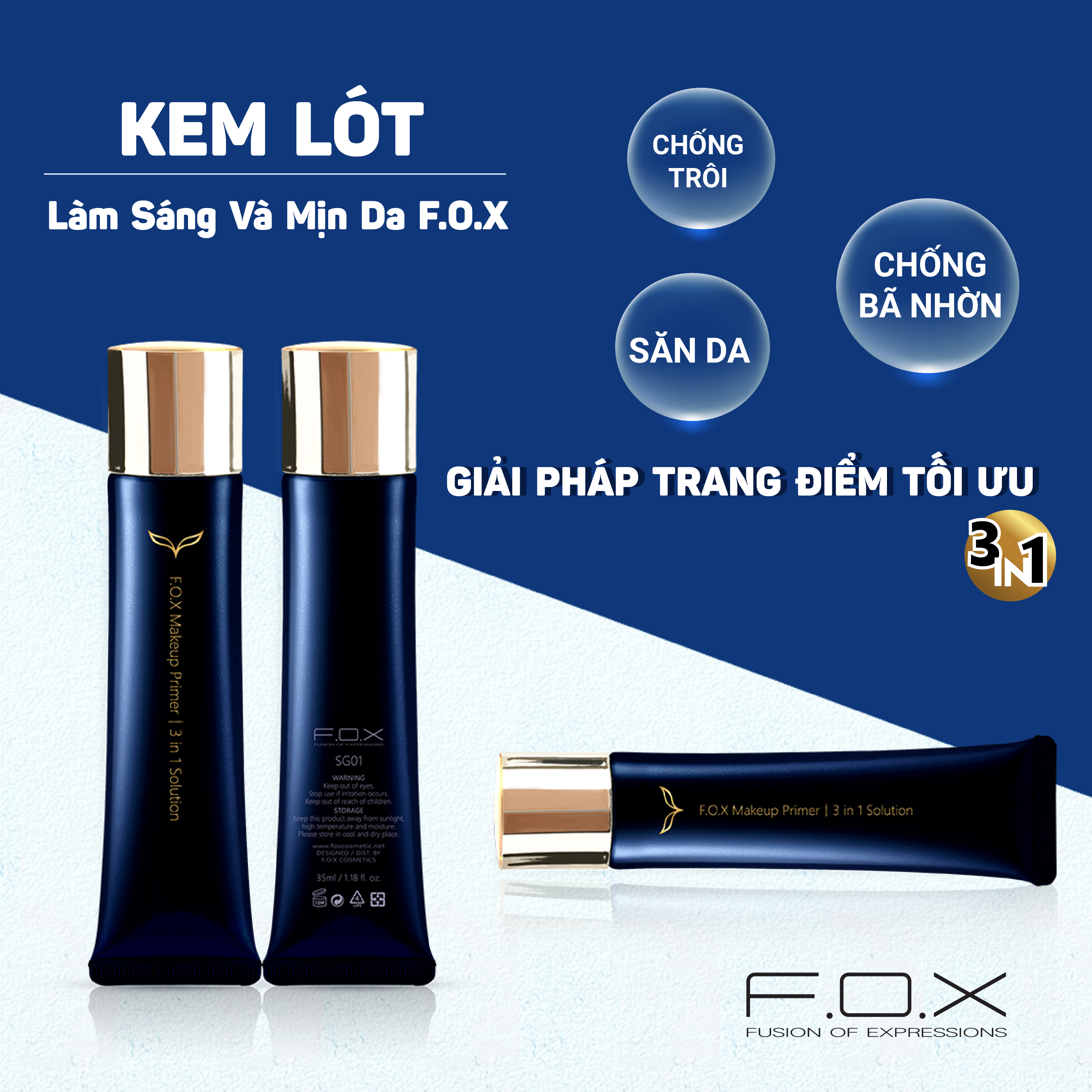 Kem Lót Baby Face Căng Mịn F.O.X Makeup Primer│3 in 1 Solution 35ml