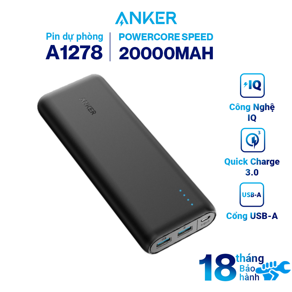 Pin Sạc Dự Phòng Anker PowerCore Speed 20000mAh Hỗ Trợ Sạc Nhanh QC 3.0 - A1278H11