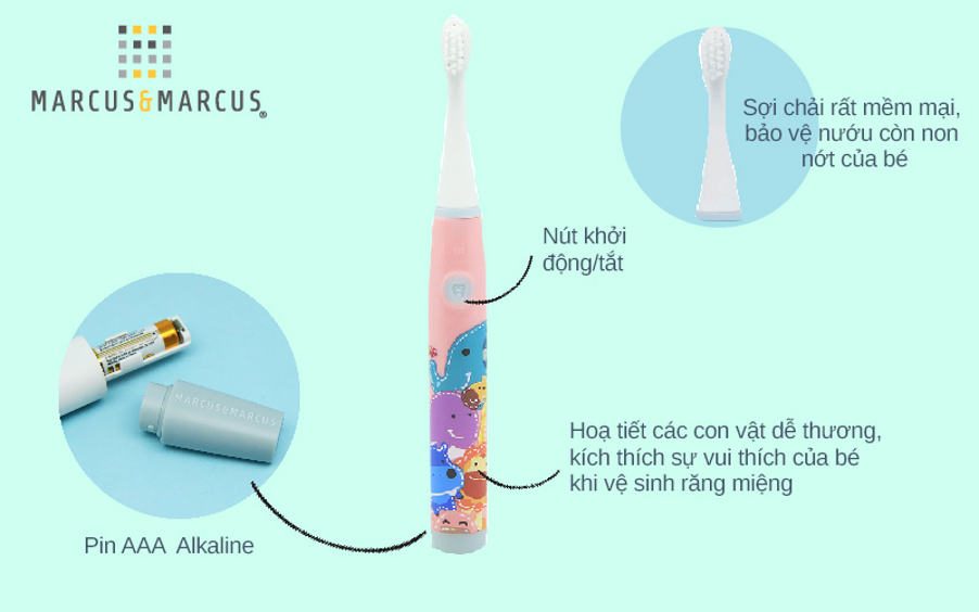 Bàn chải đánh răng chạy pin cho bé Marcus &amp; Marcus, từ 3 tuổi - Hồng