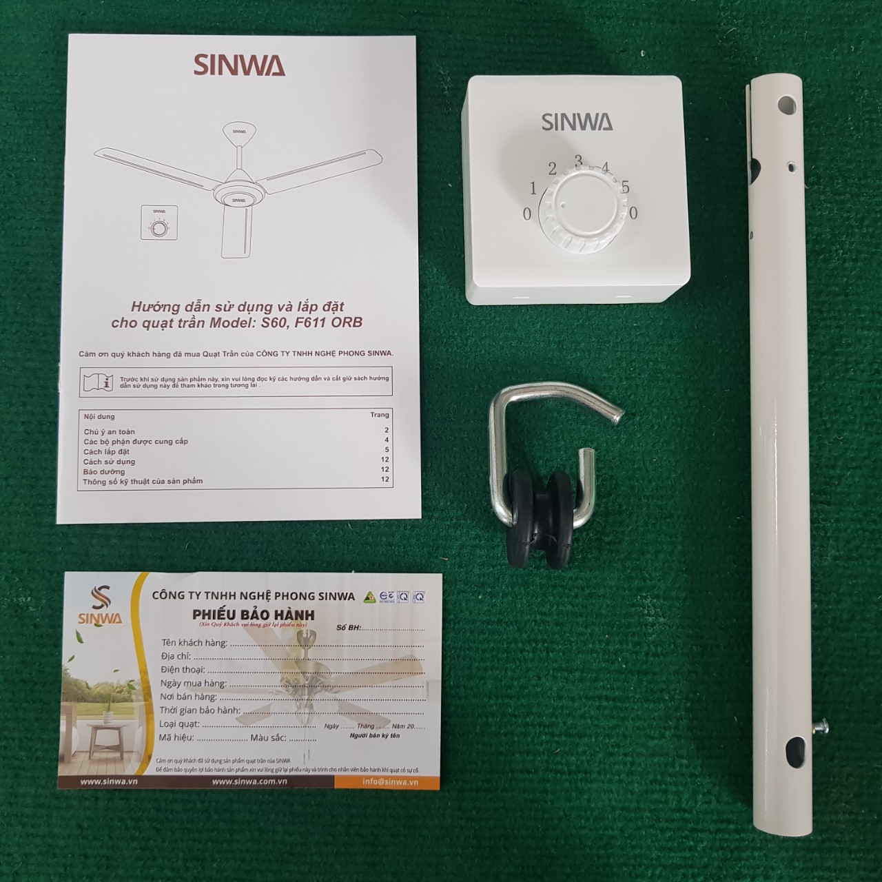 QUẠT TRẦN CÁNH SẮT SINWA S60 ĐƯỜNG KÍNH SẢI CÁNH 1,5M