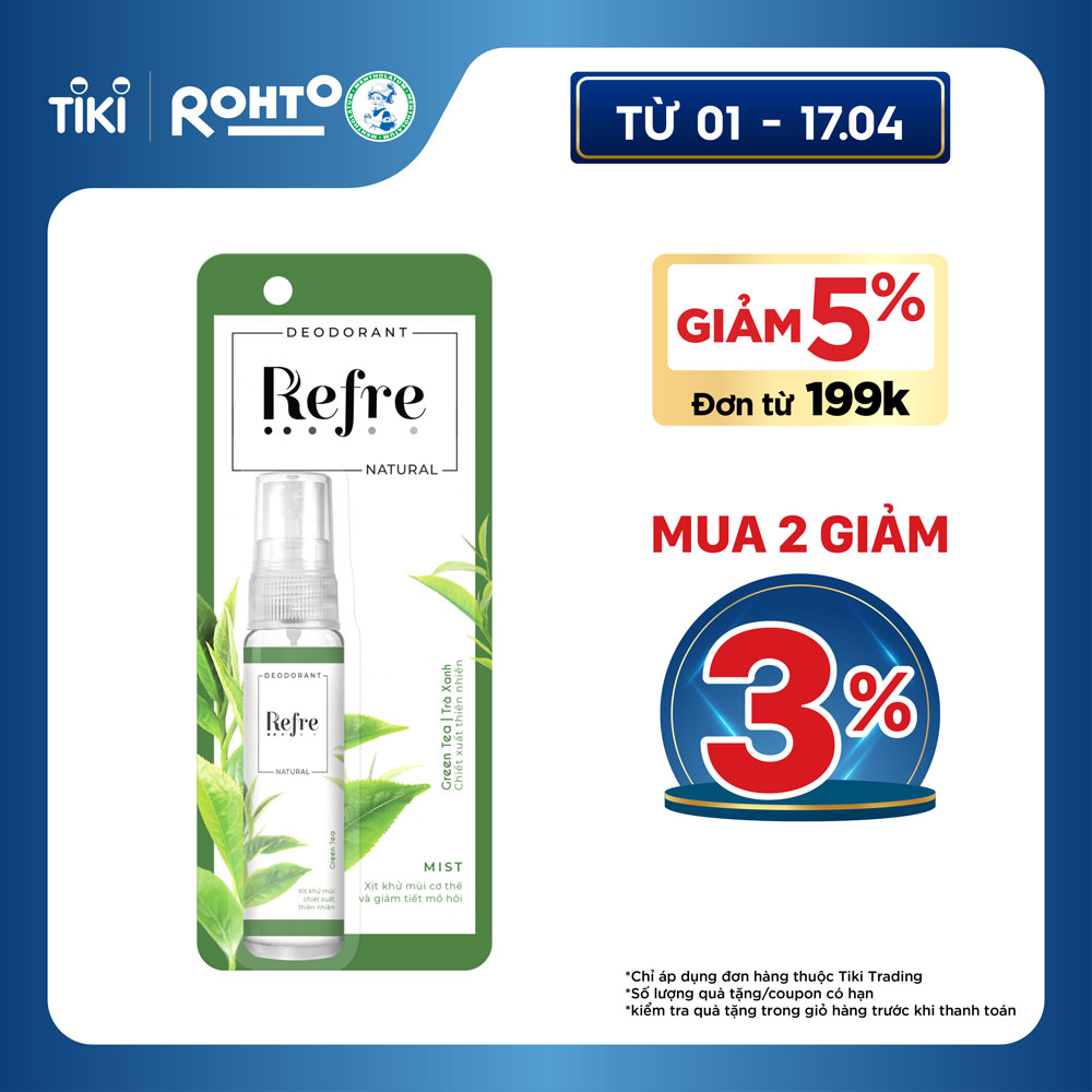 Xịt Khử Mùi Refre Natural Green Tea Hương Trà Xanh (30ml)