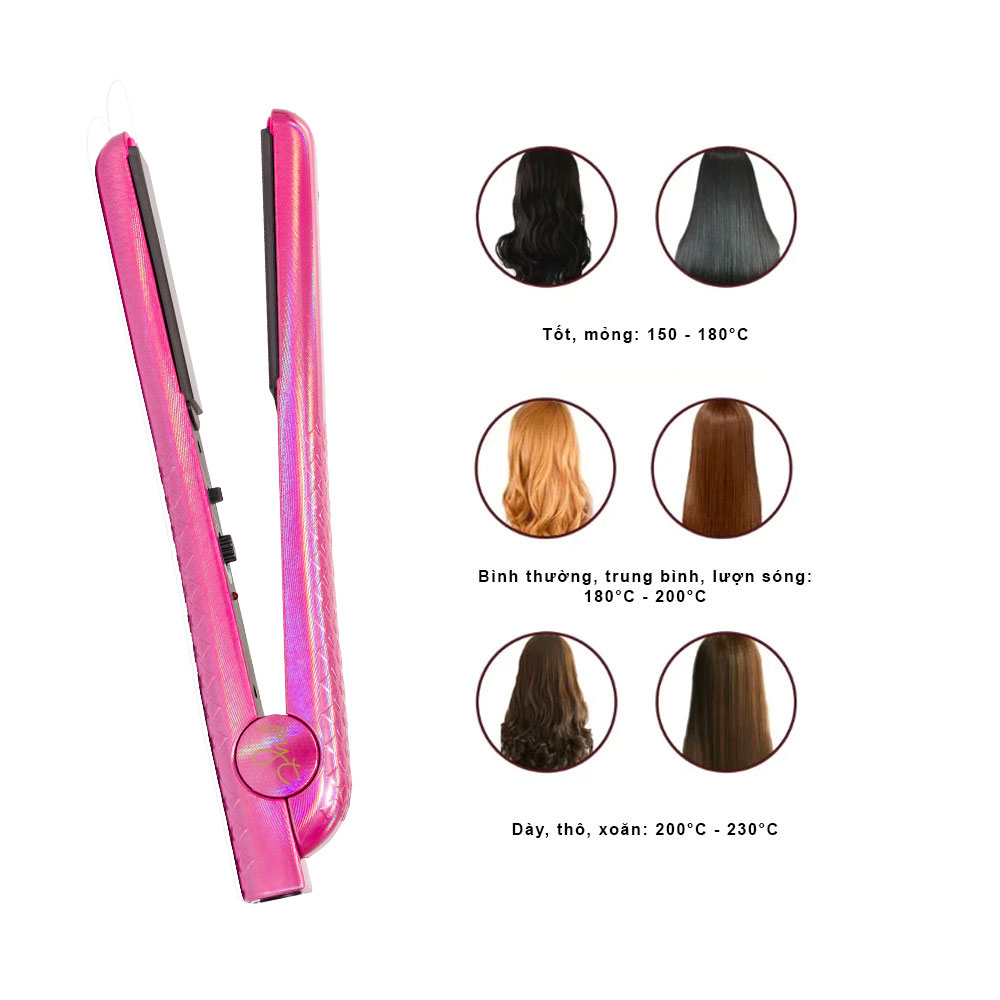 Máy Ép Tóc Lõi Sứ PYT Ceramic Styling Tool (2 trong 1) - Màu Hồng Ánh Kim - Có Thể Vừa Duỗi Và Uốn Tóc