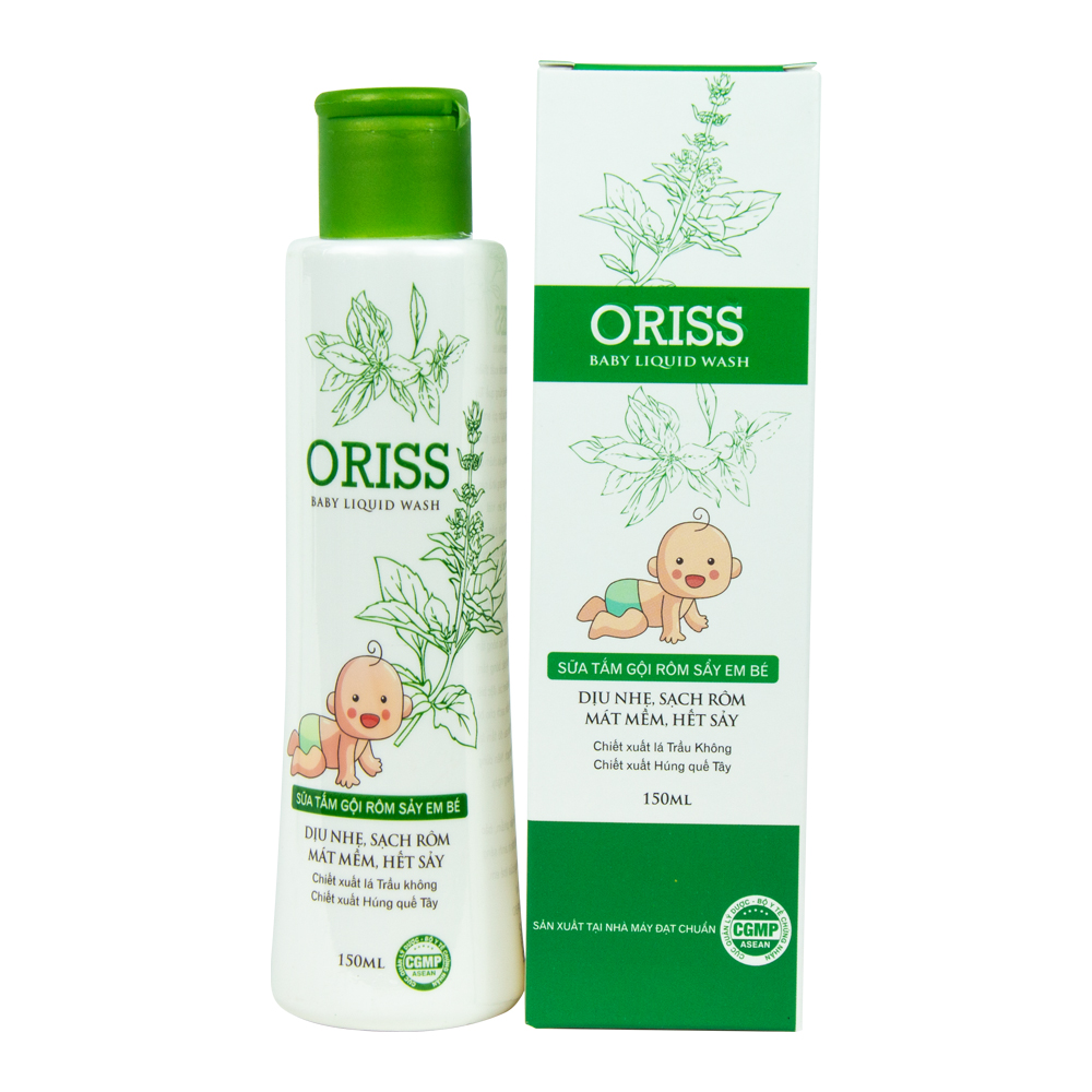 Sữa Tắm Gội Hằng Ngày Cho Bé Dịu Nhẹ Không Cay Mắt hỗ trợ Trị Rôm Sẩy  Oriss Baby (chai 150ml)