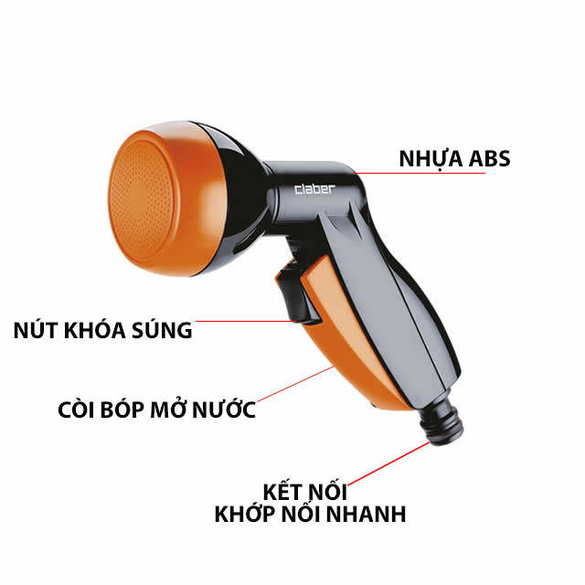 Vòi Tưới Cây Hoa Sen Claber Elegant Shower Pistol 9082, 1 chế độ, ngõ vào kết nối nhanh, vòi tưới có khóa rảnh tay