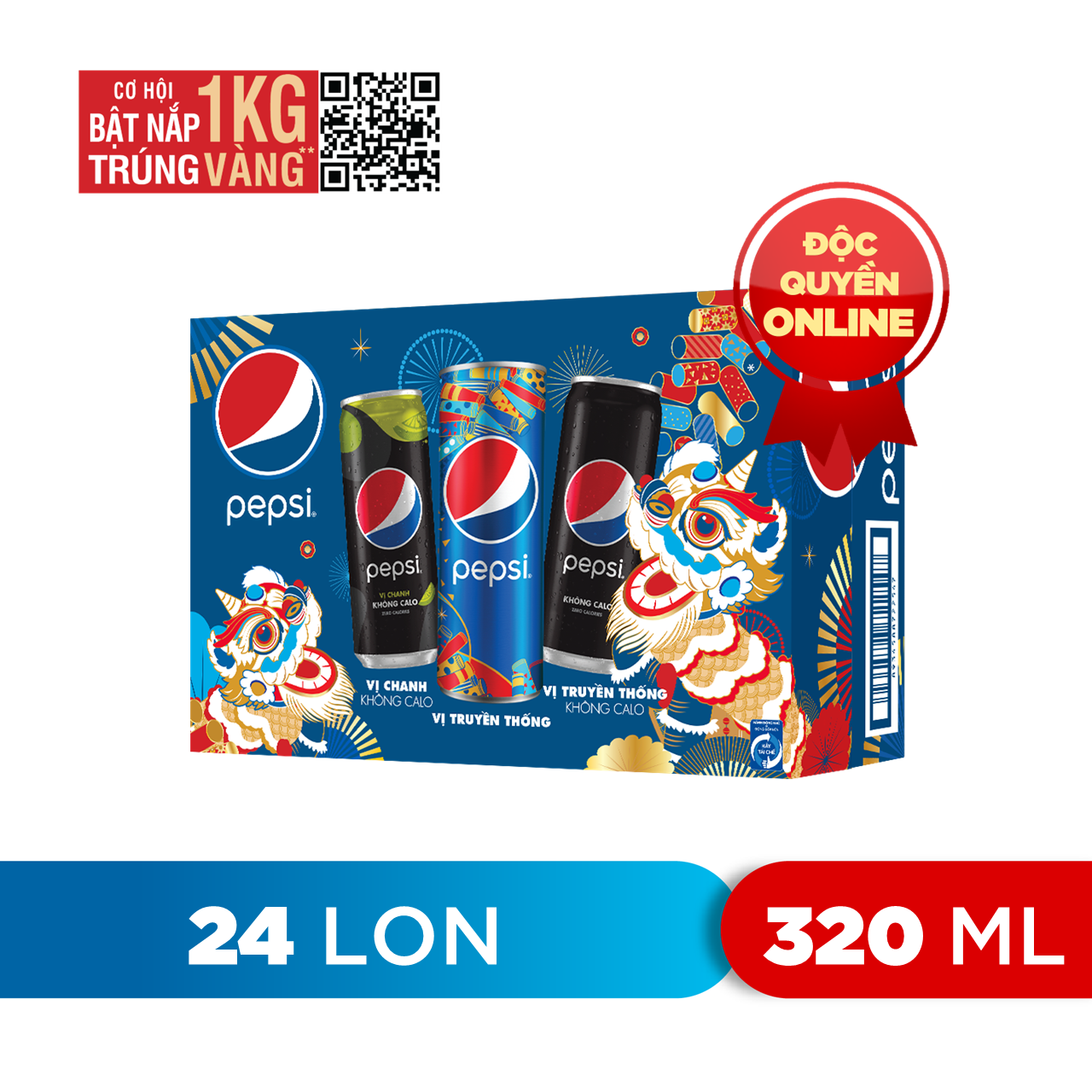 Thùng 24 Lon Nước Ngọt Có Gaz Pepsi Mix 3 Vị (320ml/lon) - Độc Quyền Online