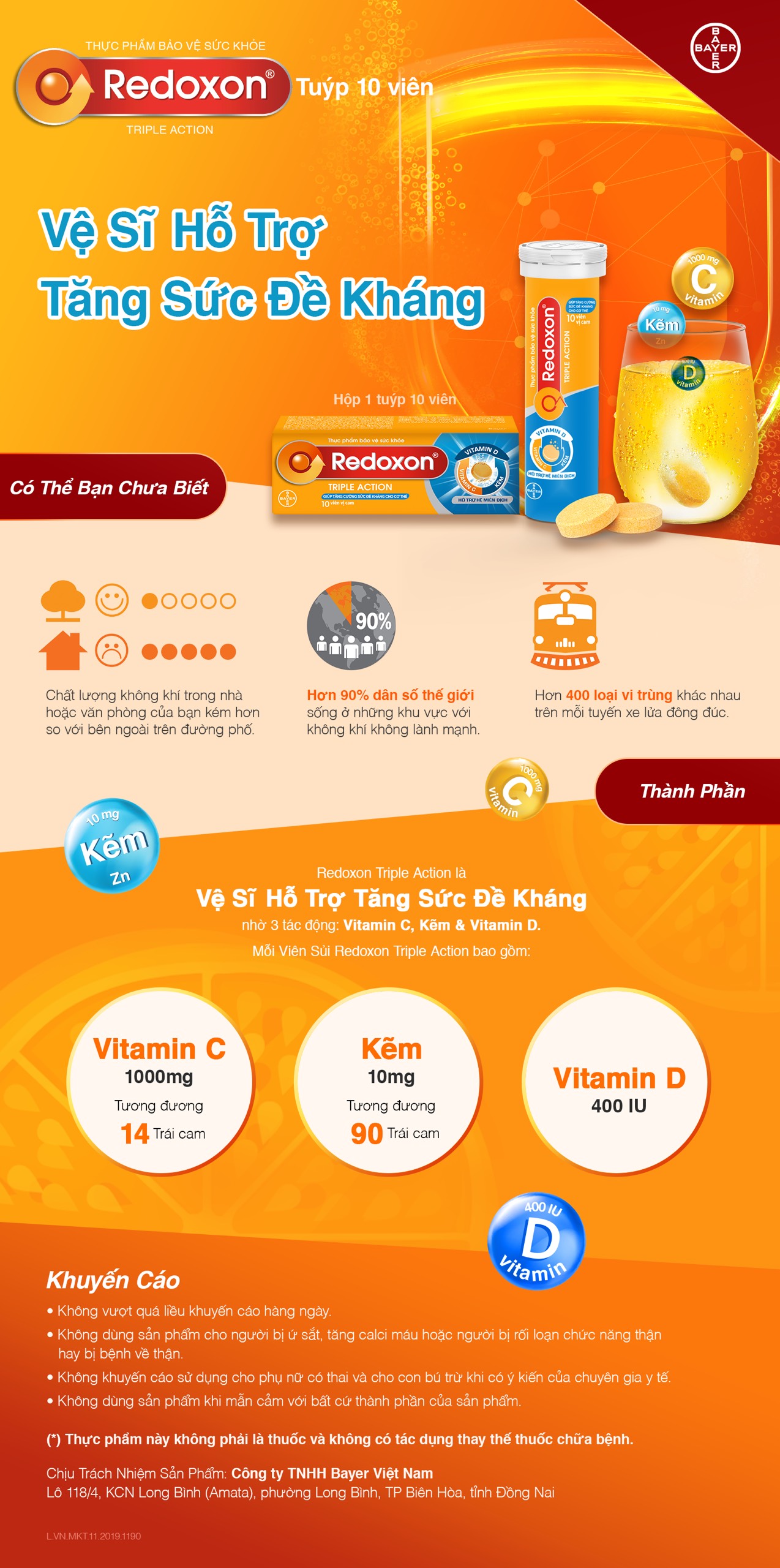 Viên Sủi Bổ Sung Vitamin C,D Và Kẽm Redoxon Triple Action (10 Viên)