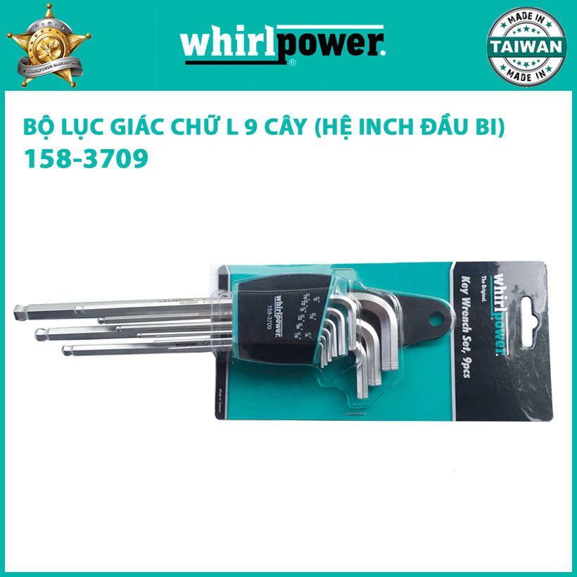 BỘ LỤC GIÁC CHỮ L 9 CÂY (HỆ INCH ĐẦU BI) WHIRLPOWER 158-3709