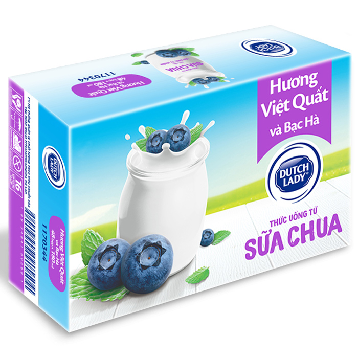 Thùng Sữa Chua Uống Lên Men Tự Nhiên Dutch Lady Hương Việt Quất Và Bạc Hà (48 hộp x 180ml)