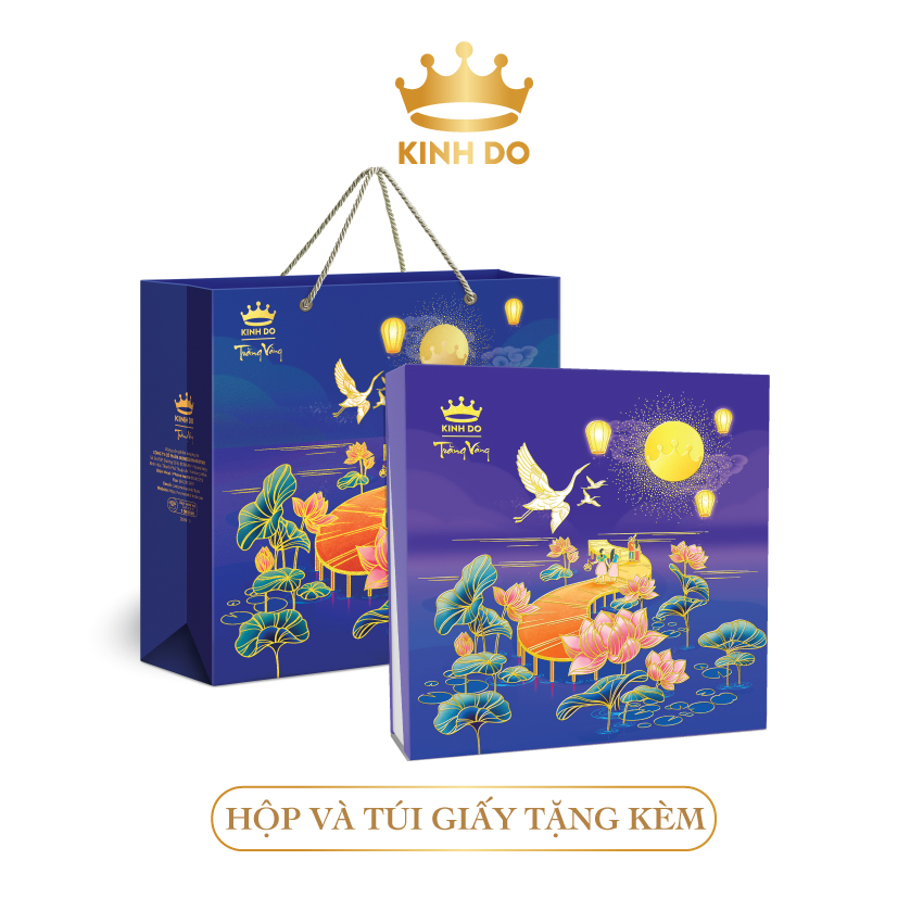 Tặng lồng đèn giấy - Hộp bánh trung thu Kinh Đô cao cấp - Trăng Vàng Hồng Ngọc An Nhiên (4 bánh x 160g)