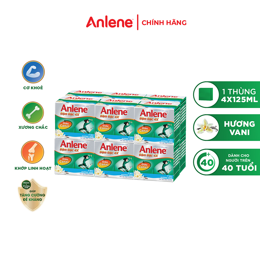 Thùng 48 Hộp Sữa Anlene Đậm Đặc 4X Ít Béo Hương Vani (12 x 4 x 125 ml)