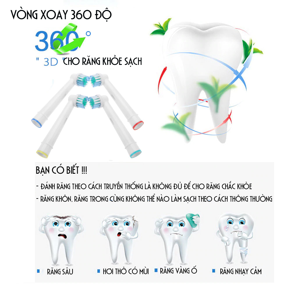 Cho máy Oral–B, Bộ 4 Đầu Bàn Chải đánh răng điện "Phá tan mảng bám" EB-18A cho răng sạch bóng – Xuất xứ: Đức