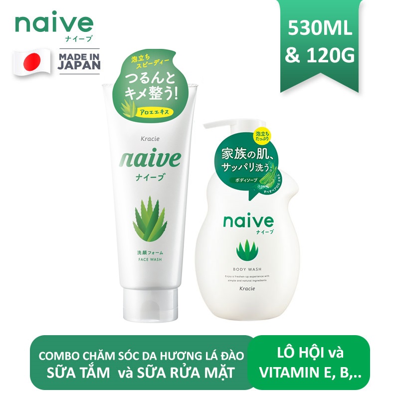 Combo Chăm Sóc Da Mặt Và Body Chiết Xuất Từ Lô Hội : Sữa Rữa Mặt Lô Hội Naive 130gr + Sữa Tắm Lô Hội Naive 530ml