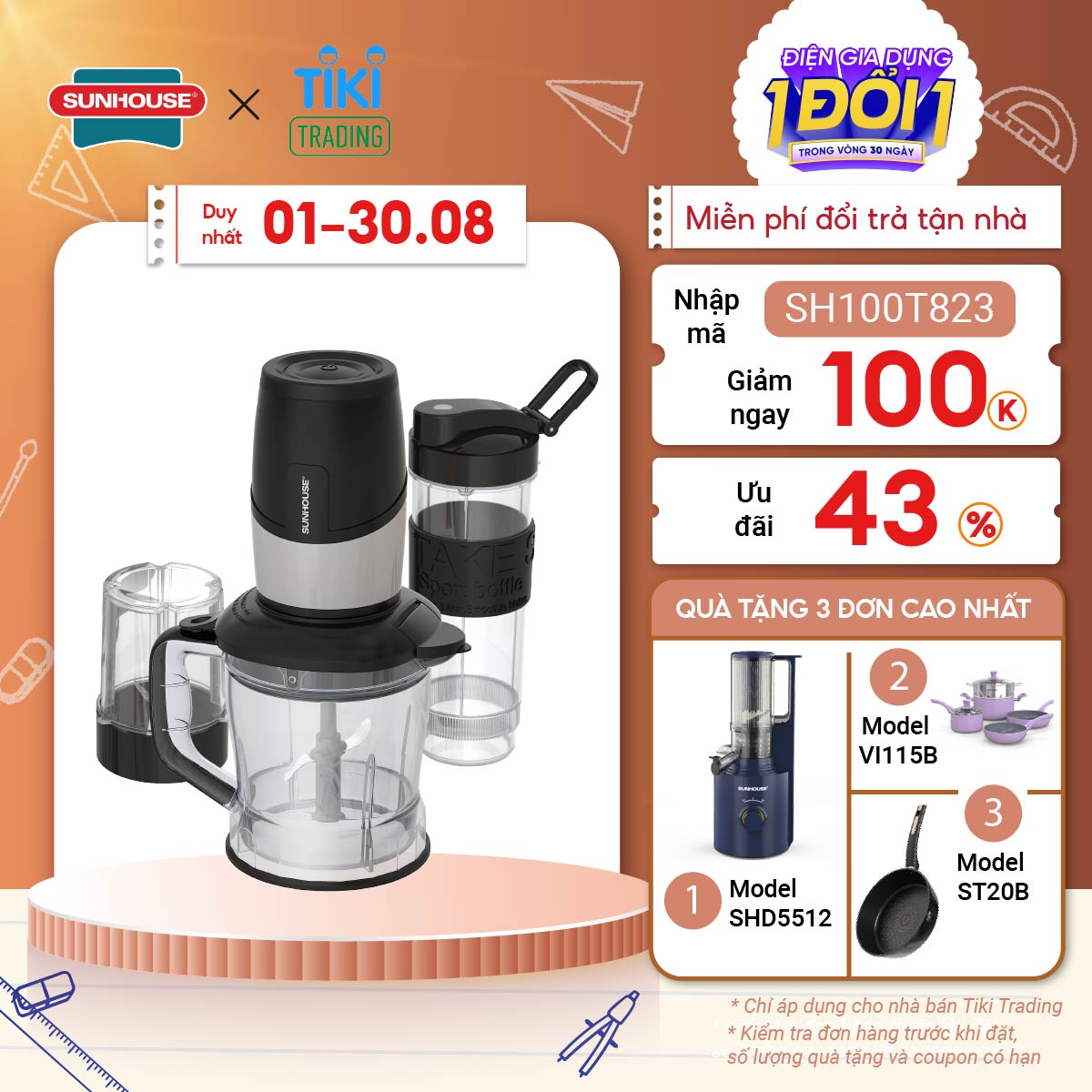 Máy Xay Sinh Tố Đa Năng Sunhouse SHD5340B - Hàng chính hãng