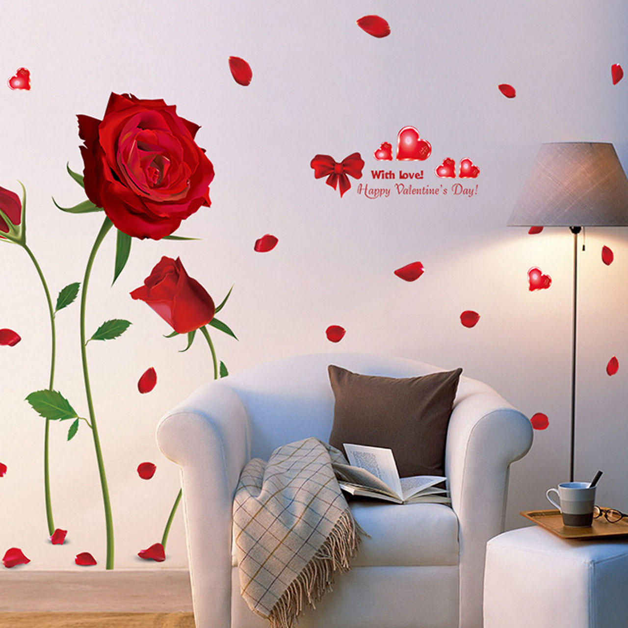 Decal dán tường trang trí phòng khách, phòng cưới-Hoa hồng đỏ 3 bông-mã sp XL8178