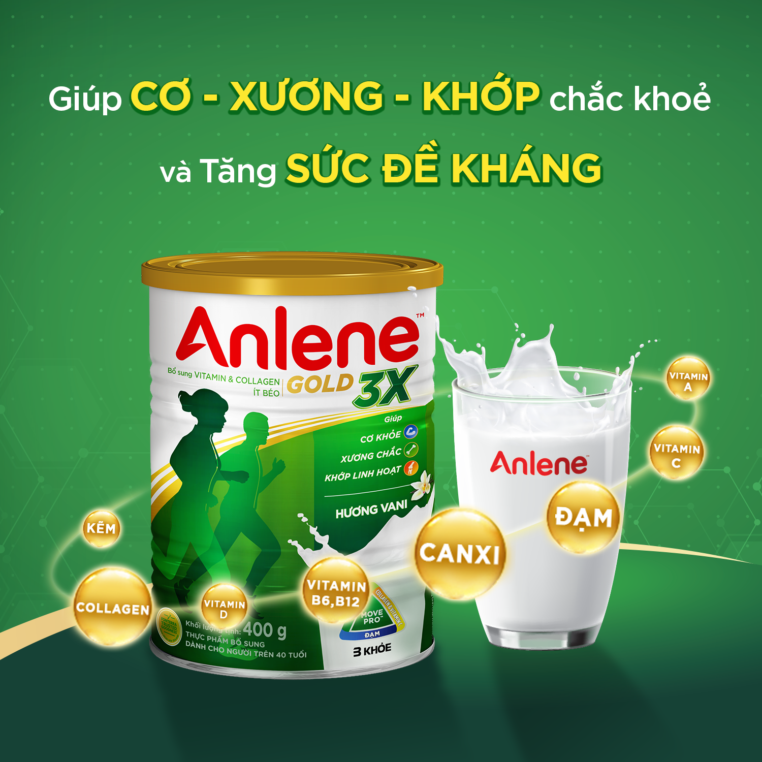 Sữa Bột Anlene Gold Movepro 3X Hương Vanilla (Hộp Thiếc 400g)