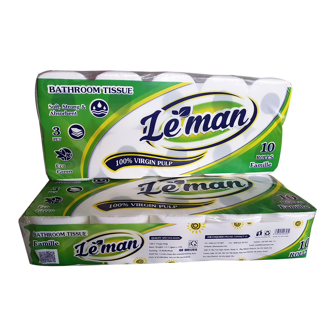 Combo 5 lốc giấy vệ sinh Leman Xanh lá 3 lớp (10 cuộn/ lốc)